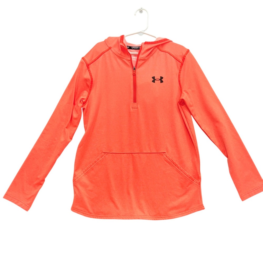 Under Armour Hoodie Youth Medium Orange Quarter Zip Pullover Athletic Fleece